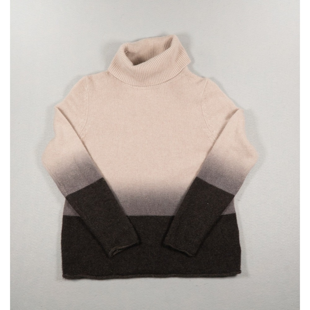 360‎ Cashmere Ombre Dip Dye Turtleneck Sweater Beige Brown 100% Cashmere Large